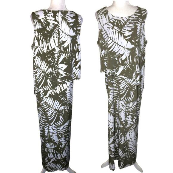 Chico’s Travelers Palm Leaf Print Maxi Dress Green & White Sleeveless Tropical - Picture 2 of 16